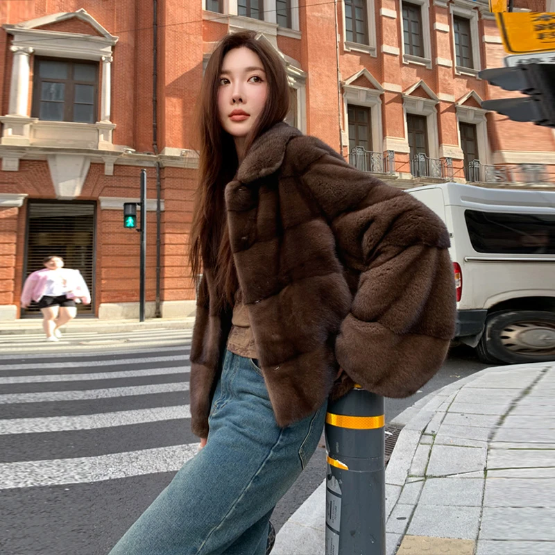 2024新款进口天鹅绒水貂皮草整貂外套貂皮大衣短款年轻版ZD92Y022