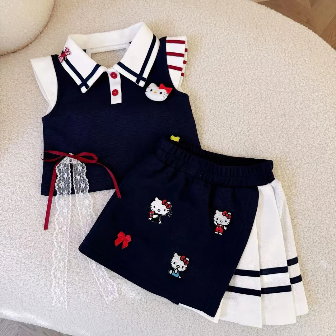 女童夏装套装2025新款儿童无袖polo衫上衣宝宝夏季休闲裙子两件套