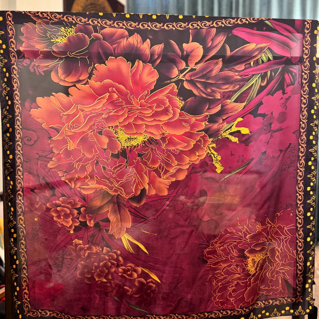 【A57-61 云裳】110*110缎丝巾女士时尚百搭双面中国风花色香云