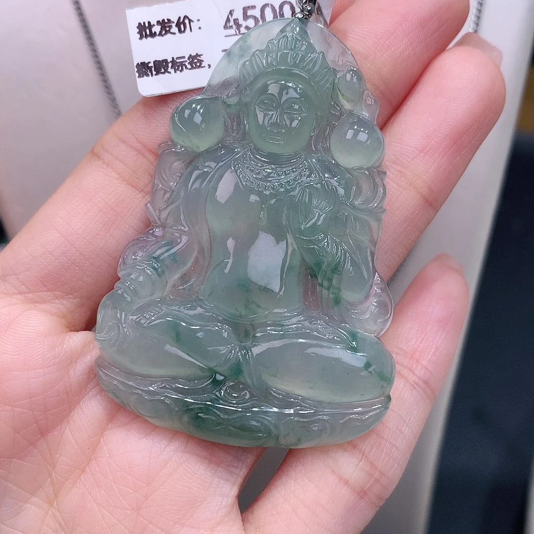 颈饰18K金镶嵌翡翠冰胶飘花度母