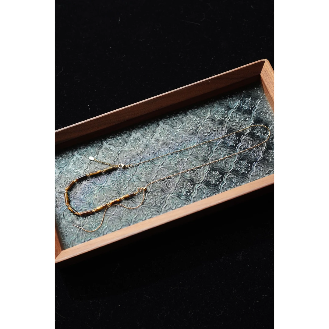 7哥同款天然虎眼石13*4mm棍珠项链