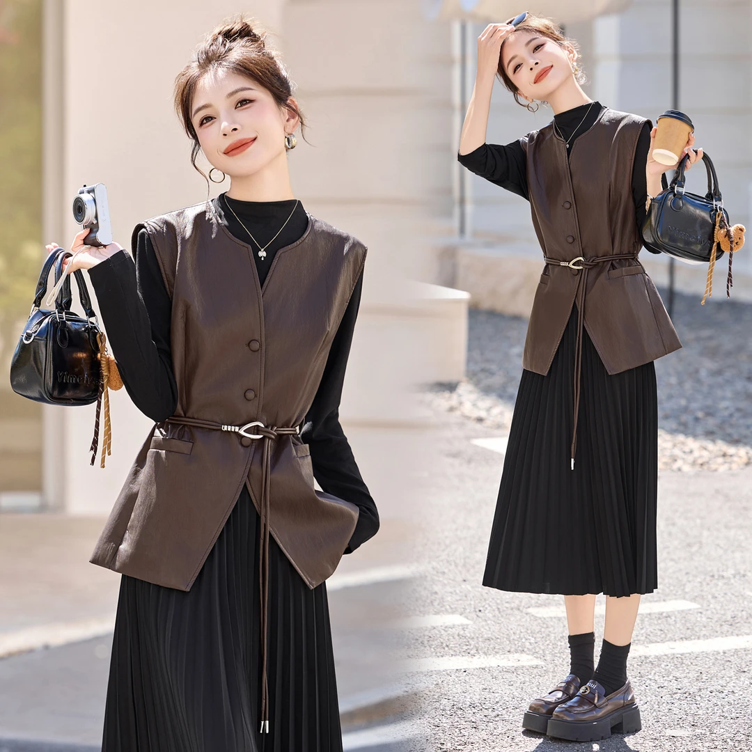 韩系气质百褶裙套装2025秋季新款时尚洋气百搭网红炸街女装连衣裙