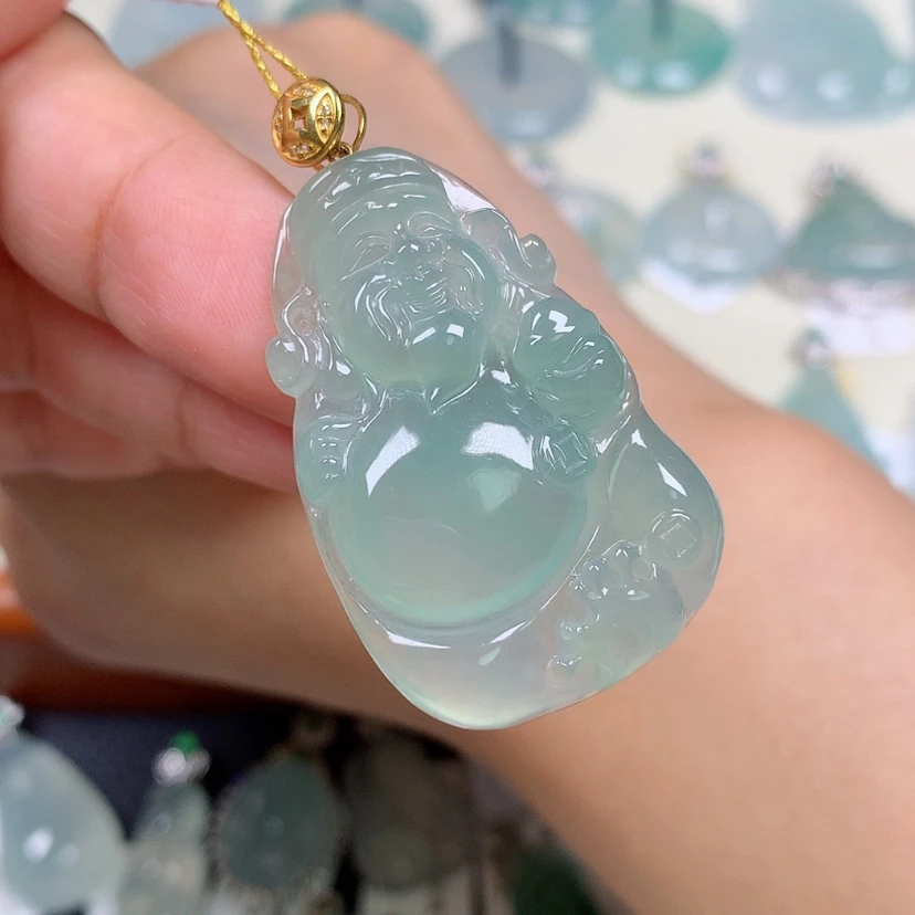 【闪购商品】翡翠18K金镶嵌颈饰财神