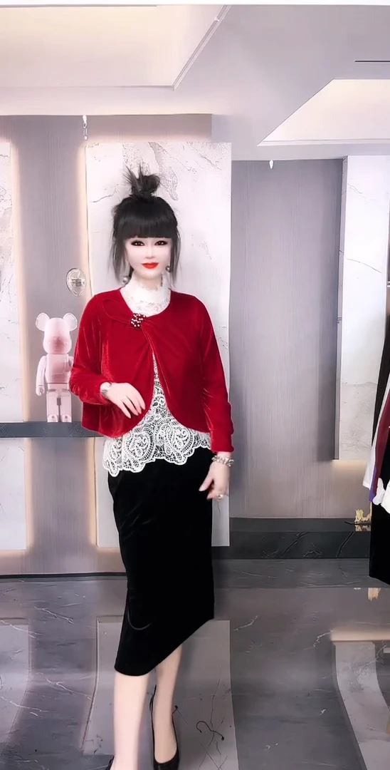 秋冬时尚蕾丝拼接丝绒上衣假两件百搭显瘦胖MM