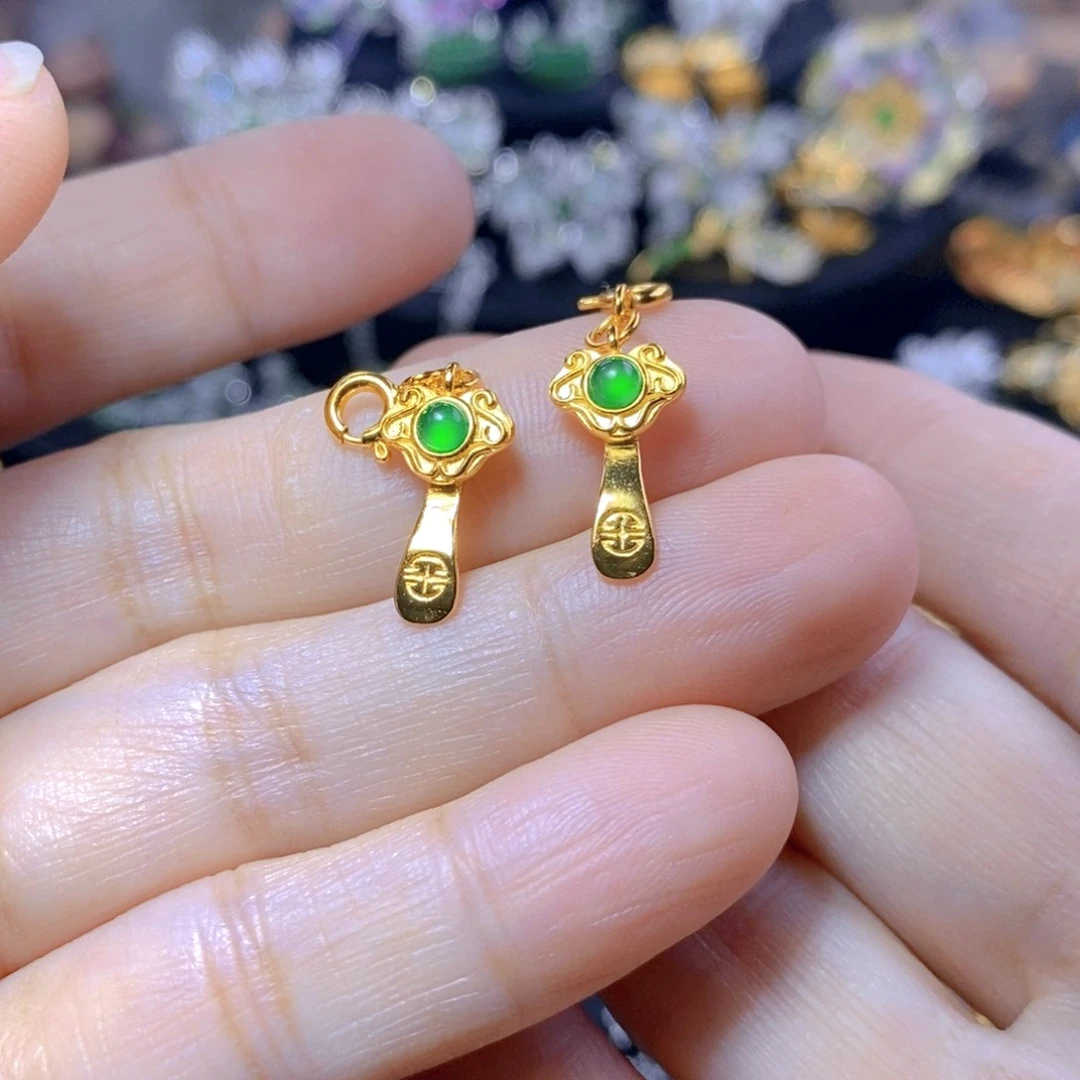 翡翠耳钉银S925镶嵌多样性发其一