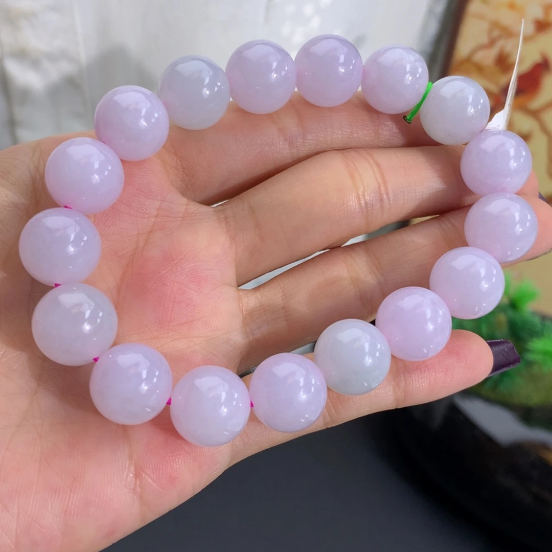 翡翠未镶嵌手串卡12.5胶润淡淡粉紫手串