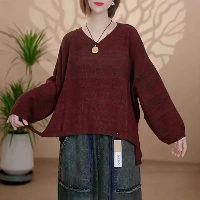 针织棉秋季常规宽松型针织套头上衣网红宽松休闲时尚秋冬毛衣