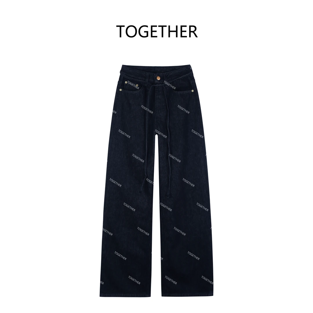 【TOGETHER】青墨﹣早春无弹带腰绳宽松阔腿牛仔裤Q5239