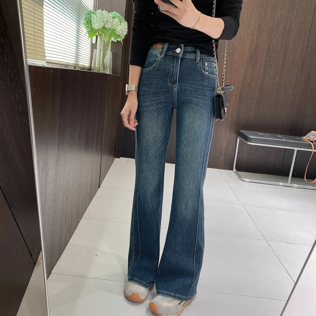 IMFLY金小金自制女装 牛仔裤DYK2801秋季高腰韩版修身微喇裤女裤