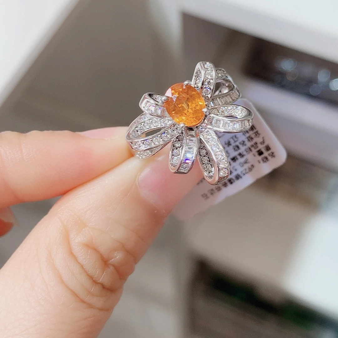 银S925镶嵌戒指石榴石（芬达石）