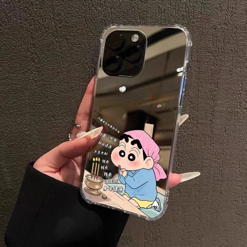 灏吉象钱来蜡笔小新适用于苹果16promax镜面手机壳15可爱14补妆13