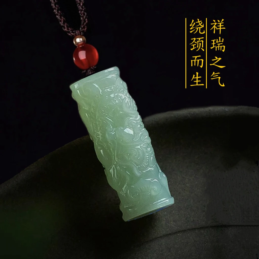 和田玉祥龙柱龙腾四海吊坠个性中国风复古龙形雕刻玉佩男女玉挂件
