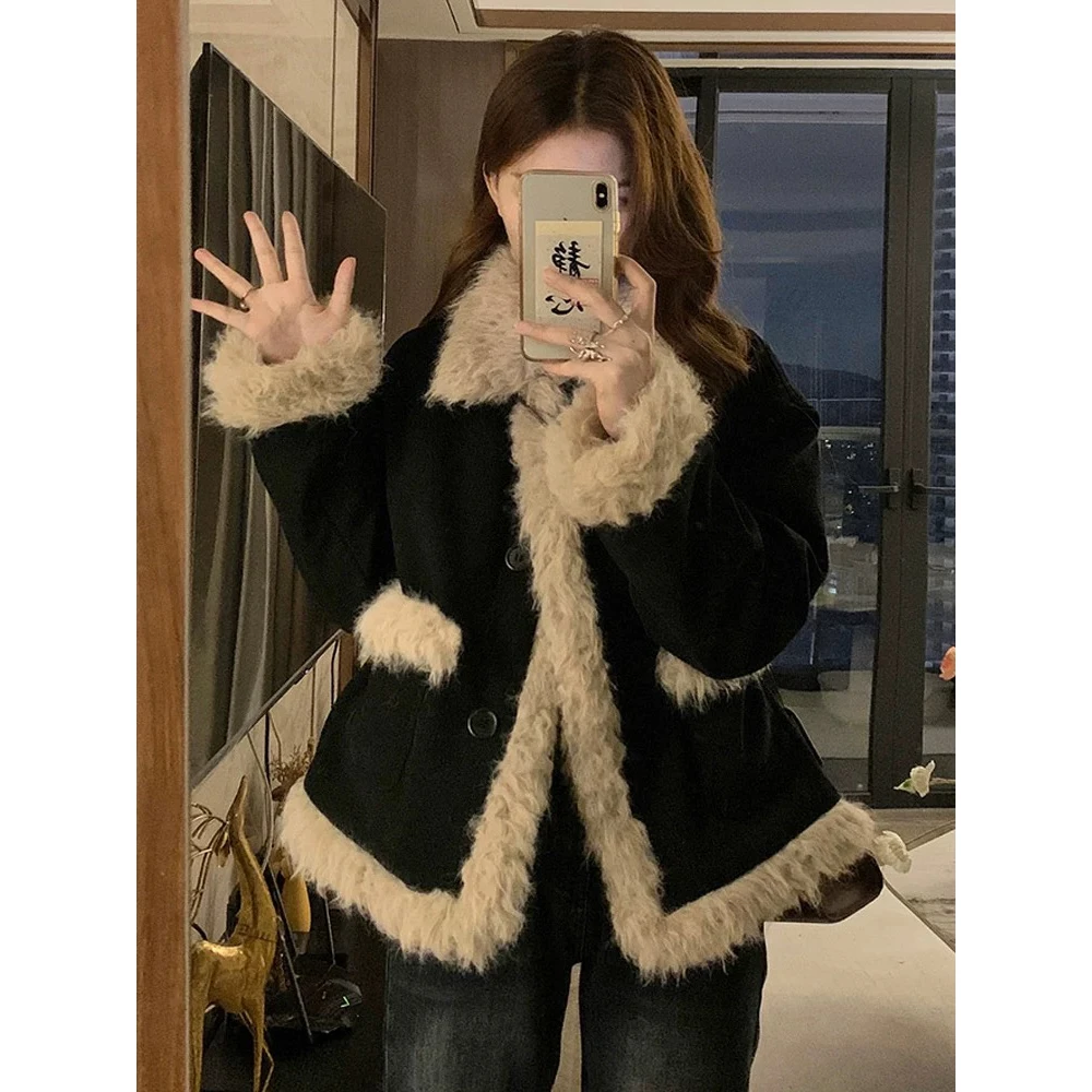 XNIE——专属定制——冬新款小香风羊羔毛外套女灯芯绒上衣