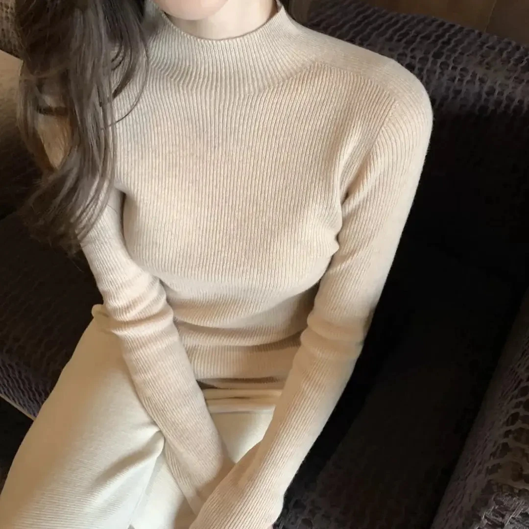 【一线成衣】毛针织衫女半高领套头纯色百搭毛衣修身显瘦打底衫