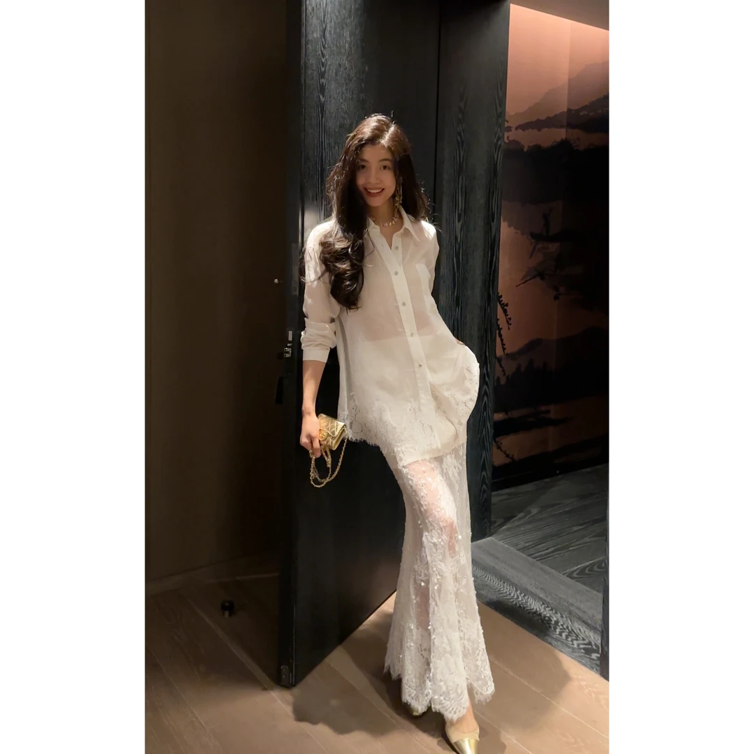 N.COU妮蔻25春新款设计感气质绣花拼接莱赛尔衬衫半裙套装DY80538