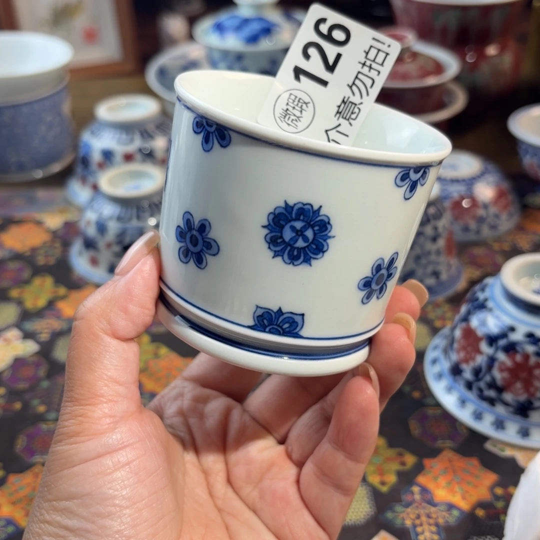 陶孤品青花手绘杯杯杯