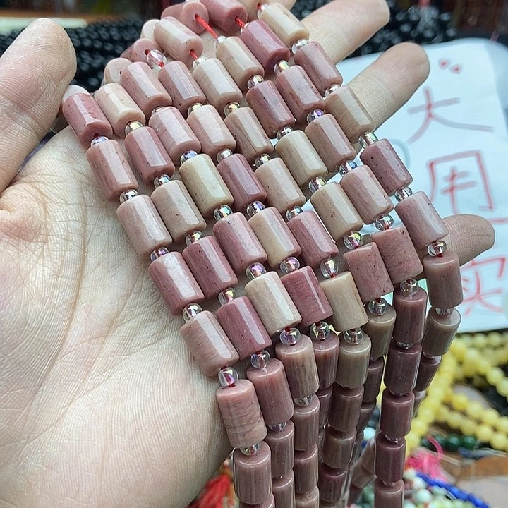 玛瑙/玉髓未镶嵌珠宝半成品一条天然8×12红木纹桶珠