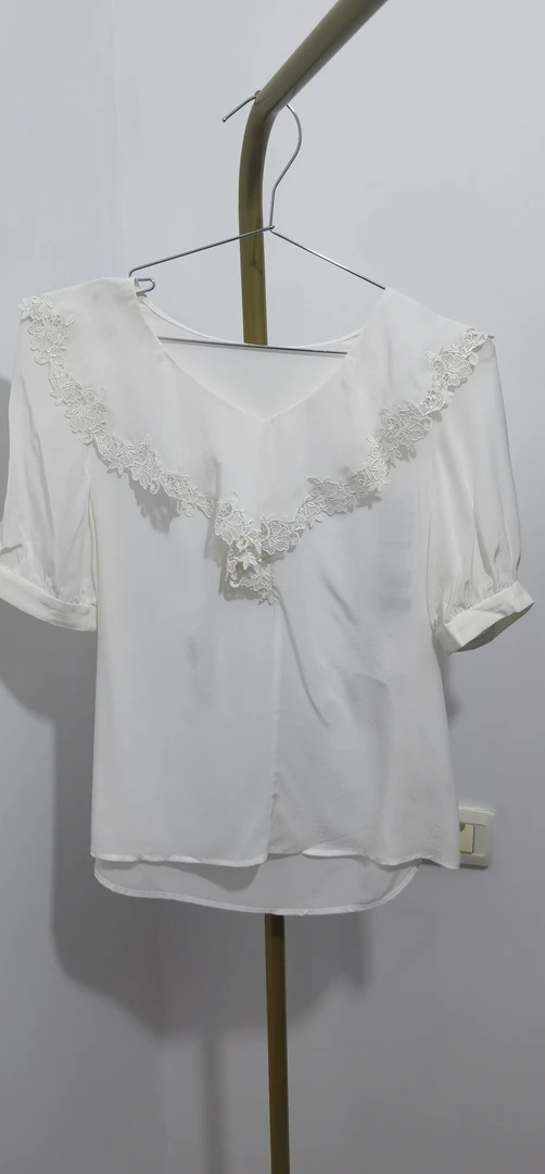 风蕾丝雪纺衫洋气短袖精致浪漫氛围感甜美上衣女