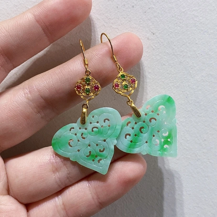 【闪购商品】银S925镀金镶嵌翡翠耳饰