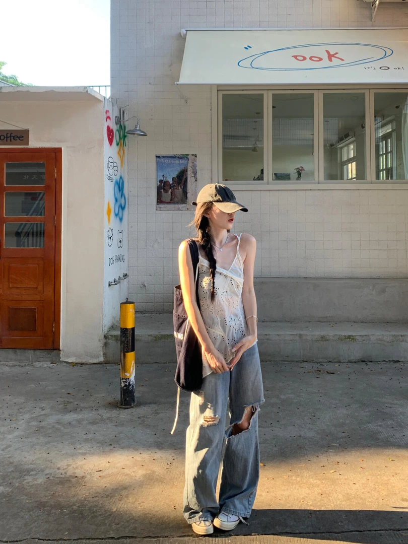 慵懒风宽松夏季垂感休闲风时尚套装显瘦百搭复古无袖小众薄款