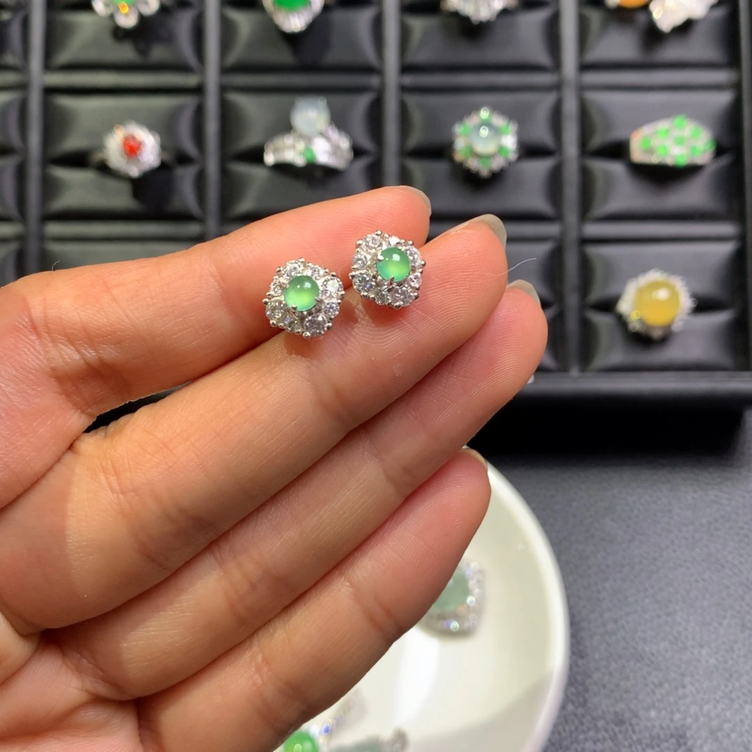 翡翠银S925镶嵌耳饰