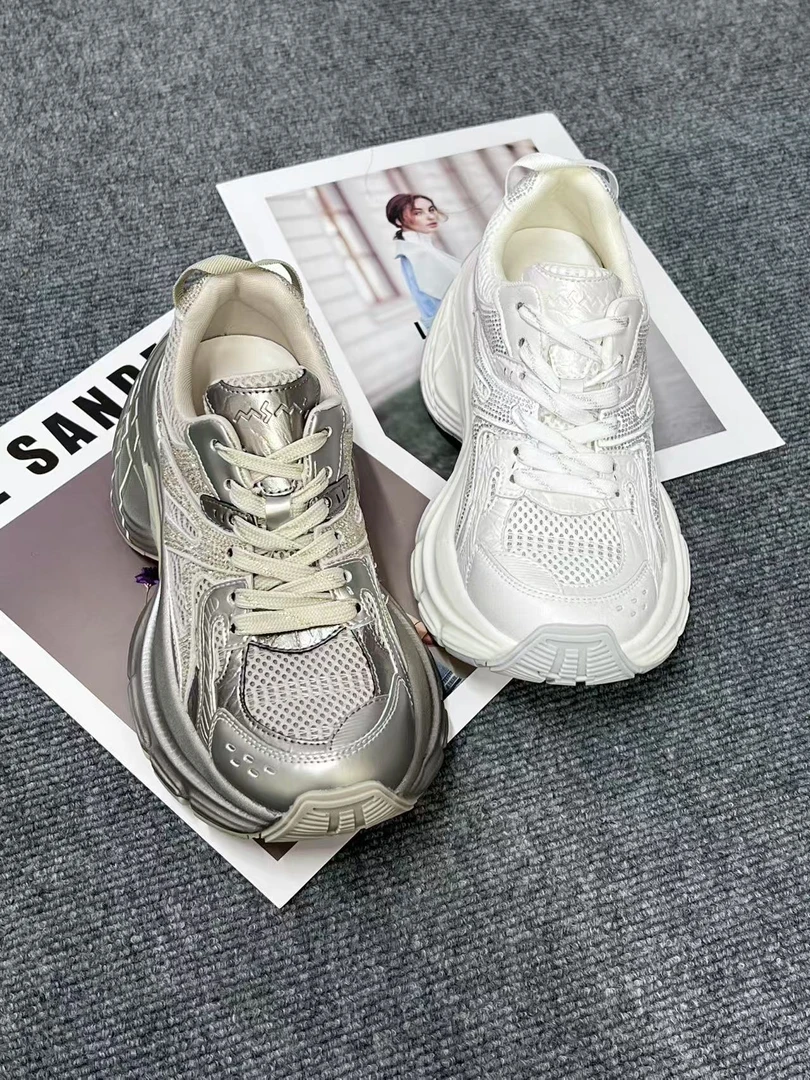 03-100玛莎玛索2025春季新款时尚洋气老爹鞋圆头厚底纯皮配网女鞋