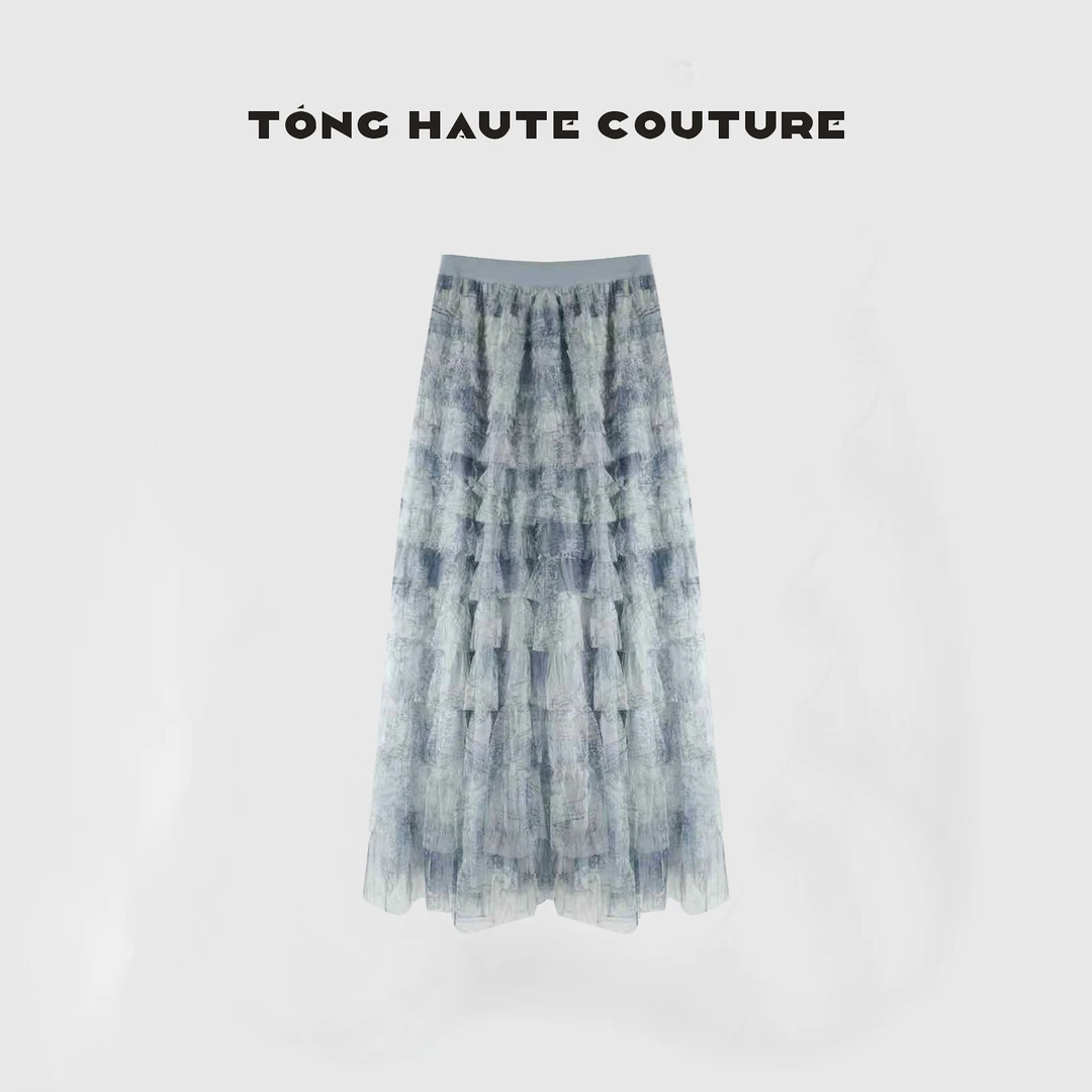 【山水画】25年早春轻奢高级感扎染仙气蛋糕长款半身裙  YQ063