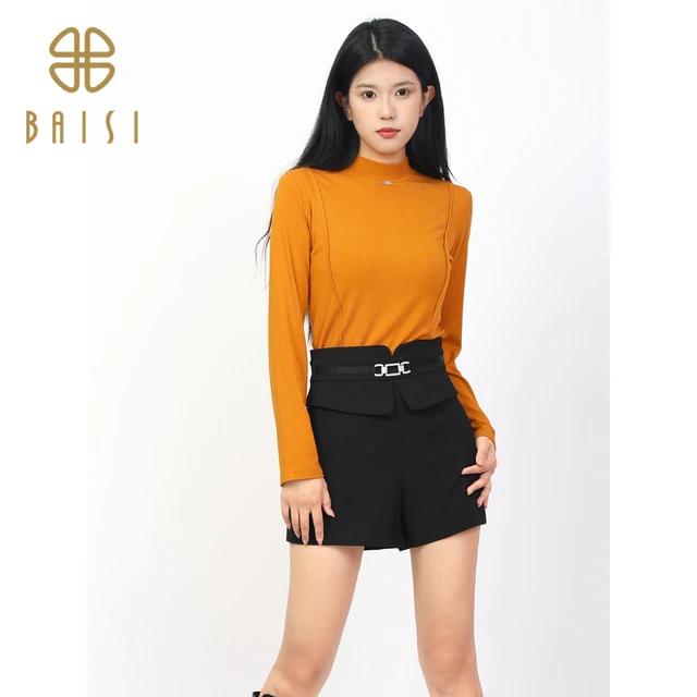 bcvoga百丝气质修身长袖针织衫新品半高领收腰上衣女春季打底衫