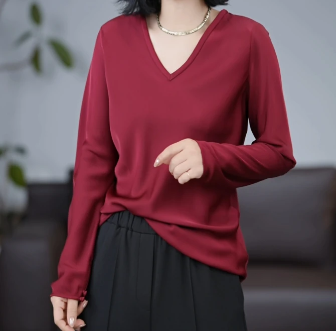 秋款纯色V领打底衫长袖洋气T恤/ K0986