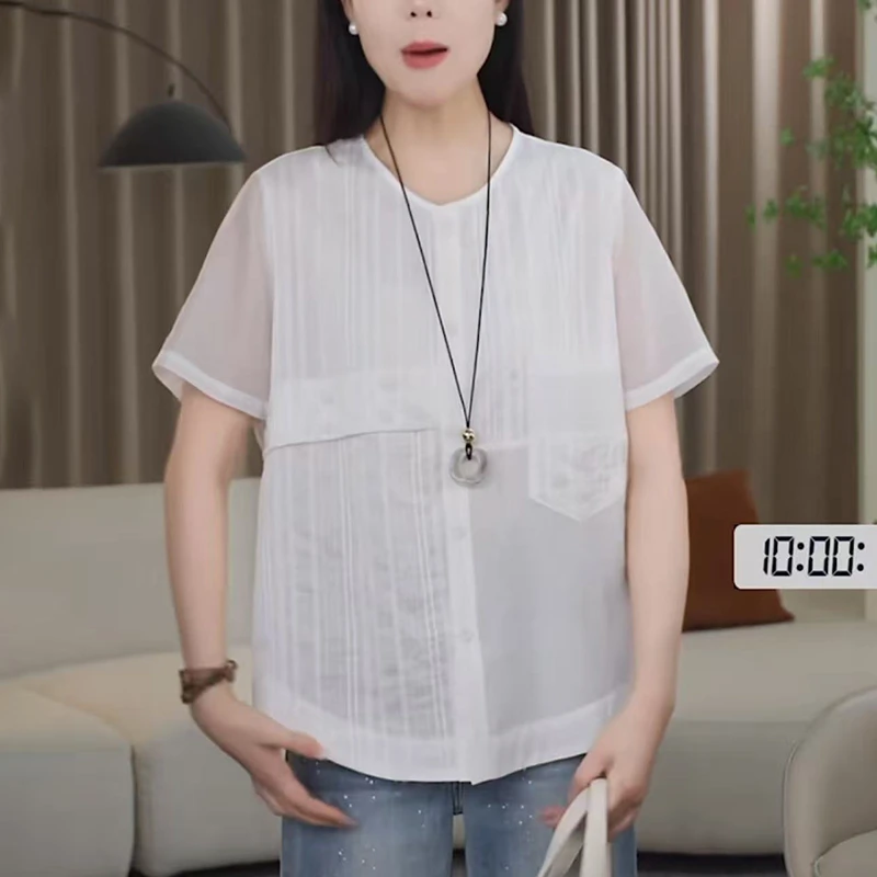 2025夏季新款时尚显瘦白色女短袖T恤薄款设计感洋气别致体恤上衣
