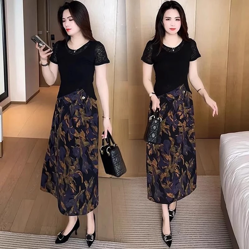 洋气雪纺连衣裙女2025夏季新款时髦显瘦优雅新中式印花两件套裙子