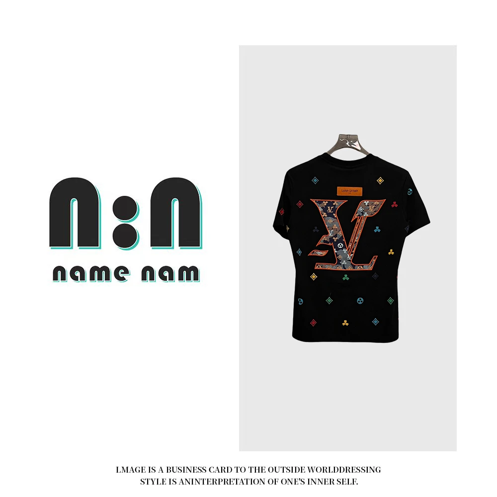 夏季男女同款短袖T恤男重工贴布绣轻奢潮牌男装圆领新款半袖上衣