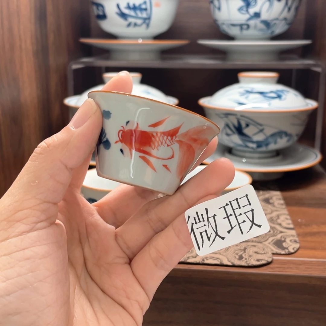 釉下手绘茶具微瑕