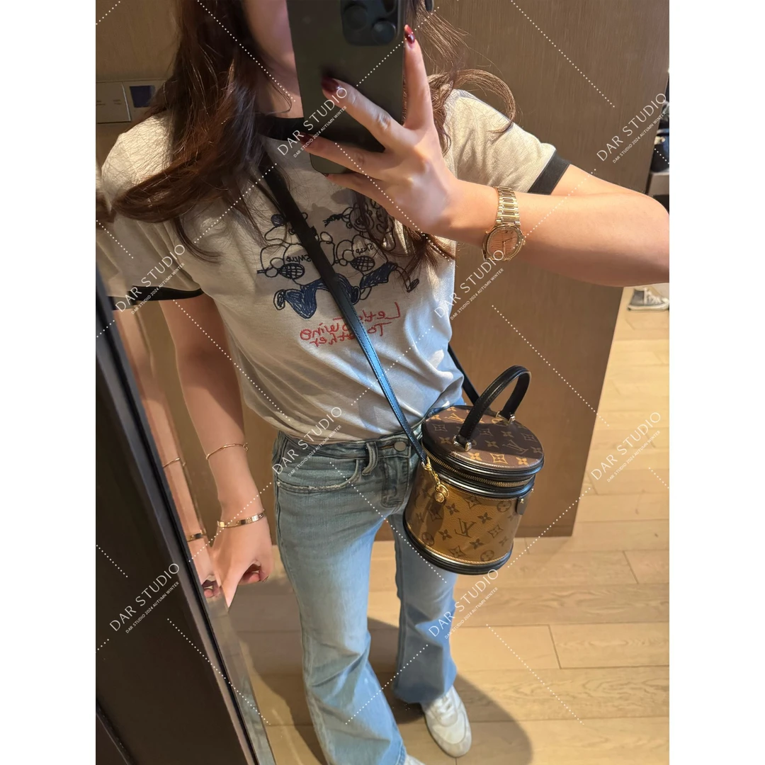 DAR STUDIO 深圳货【手绘网球】2025早春新款撞色休闲短袖T恤3713