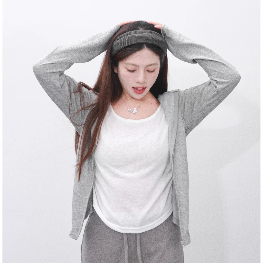 大眼LARGEEYE  小个子韩版假两件套卫衣早秋新款层次感长袖卫衣