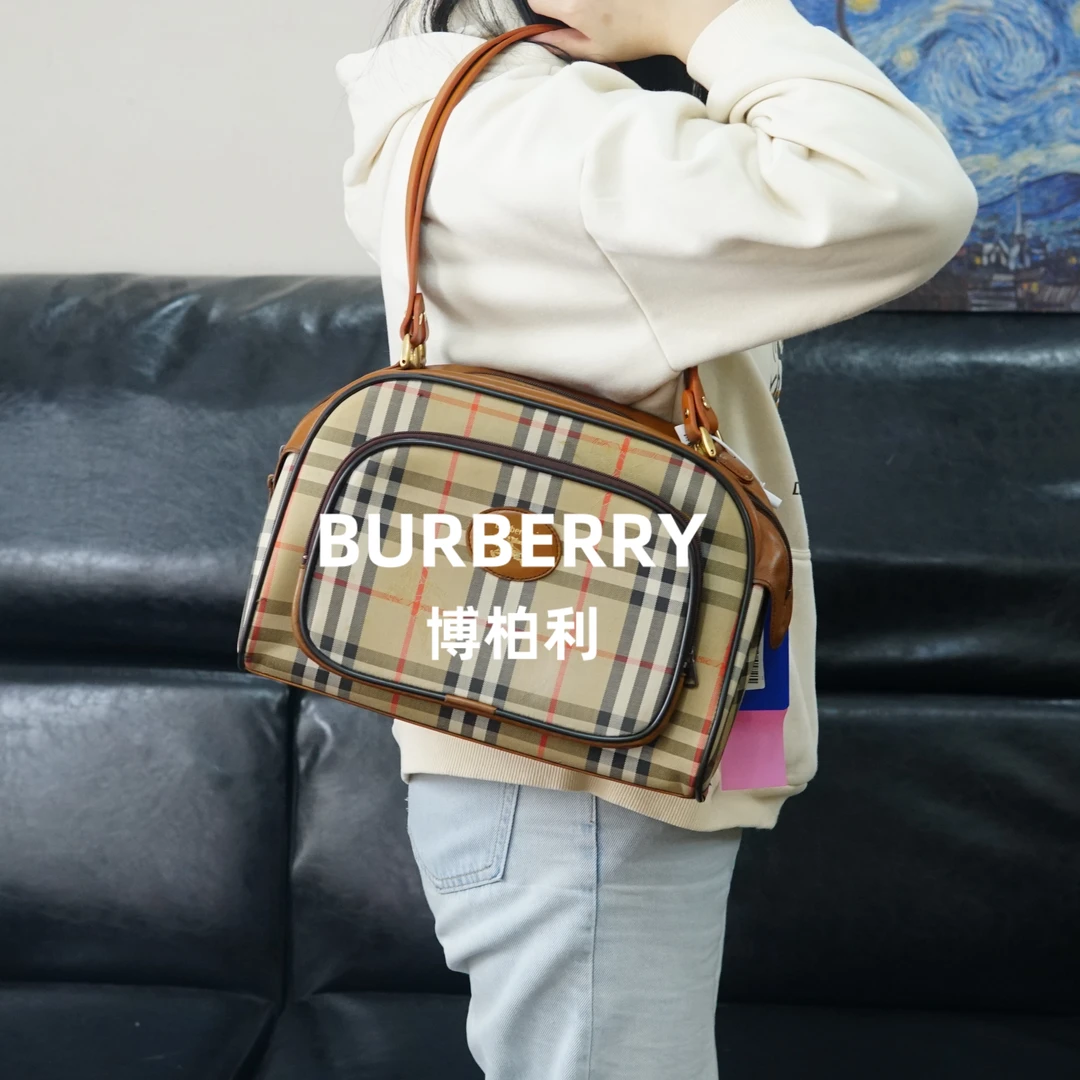 95新 BURBERRY/博柏利 巴宝莉/格纹单肩包/F3HD12528022/8022