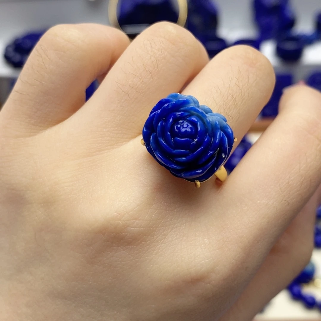 青金石银S925镀金镶嵌戒指