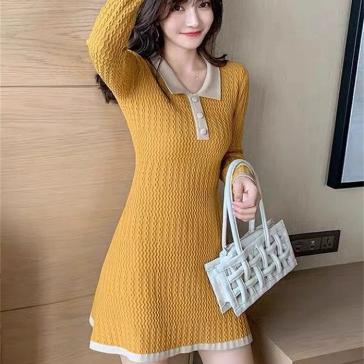 小个子针织连衣裙女秋冬收腰显瘦气质法式配大衣的内搭打底毛衣裙