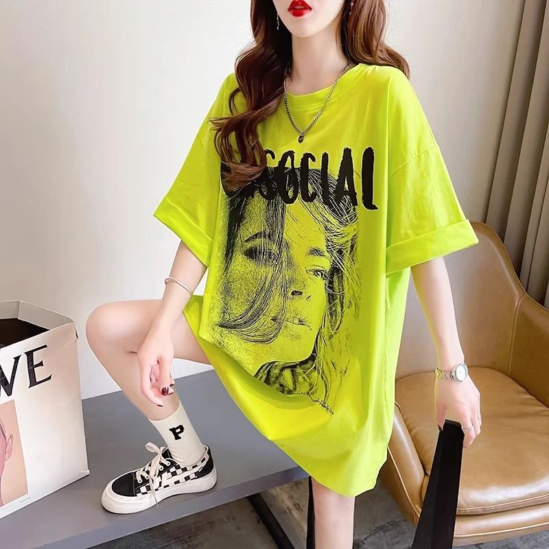 纯棉短袖洋气t恤显瘦爆款女款新款遮屁股百搭大码女装上衣2025T恤