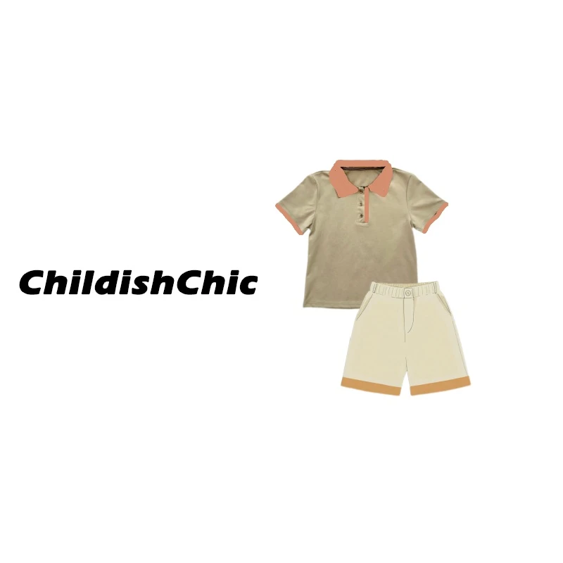 【ChildishChic高定童装】春季新款轻奢高定翻领设计款POLO衫套装