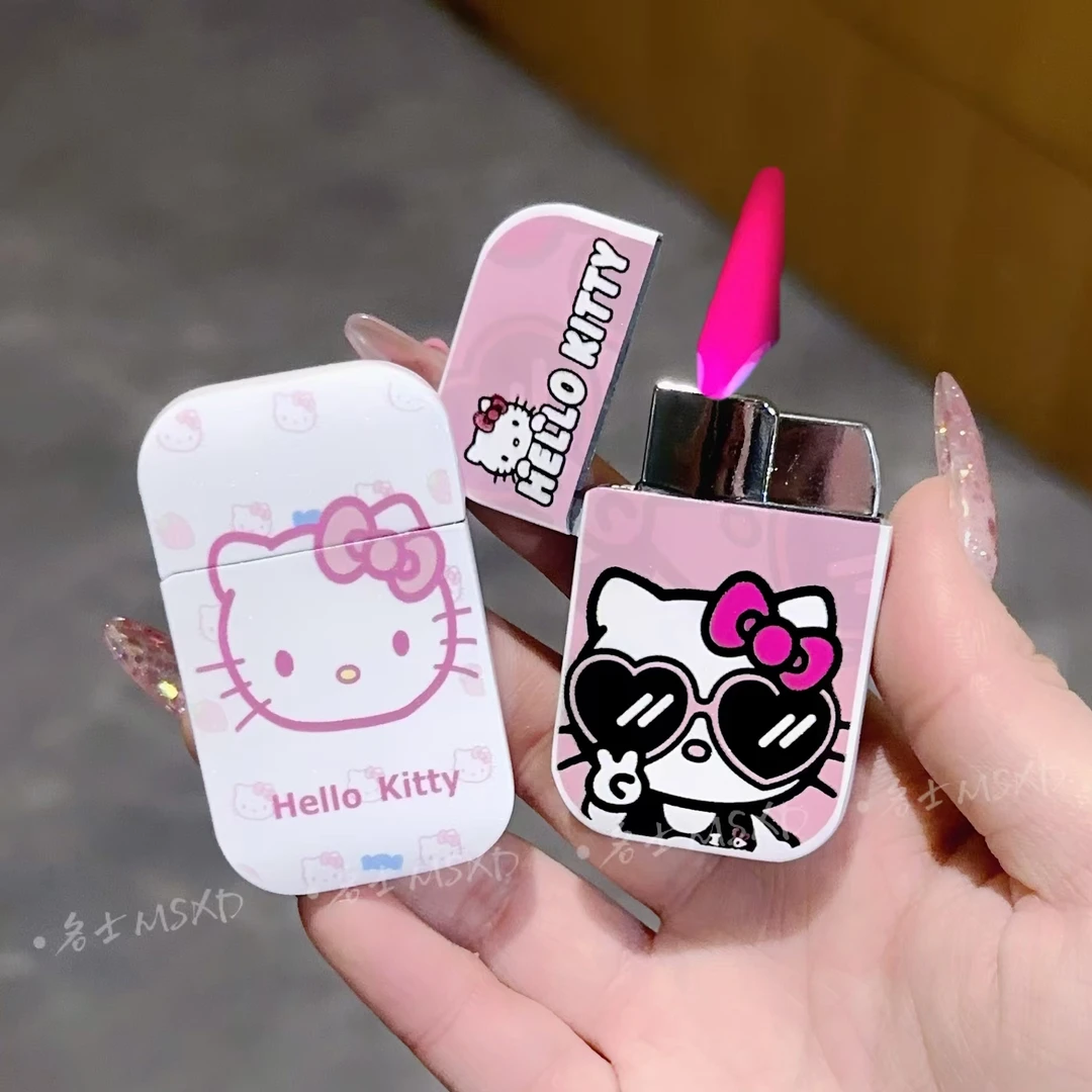新款HelloKitty凯蒂猫网红充气打火机可爱卡通粉色火焰创意防风礼
