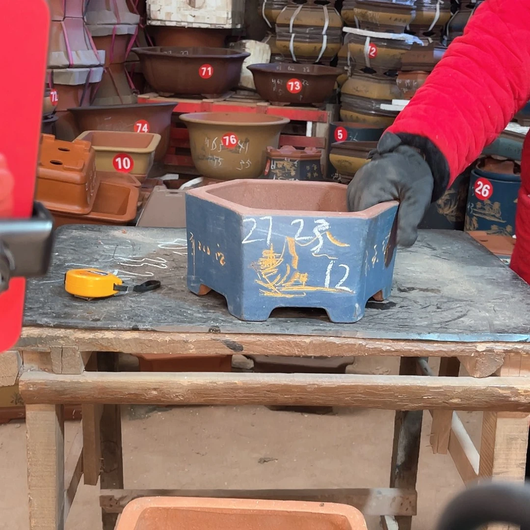 紫砂花盆六方盆一个