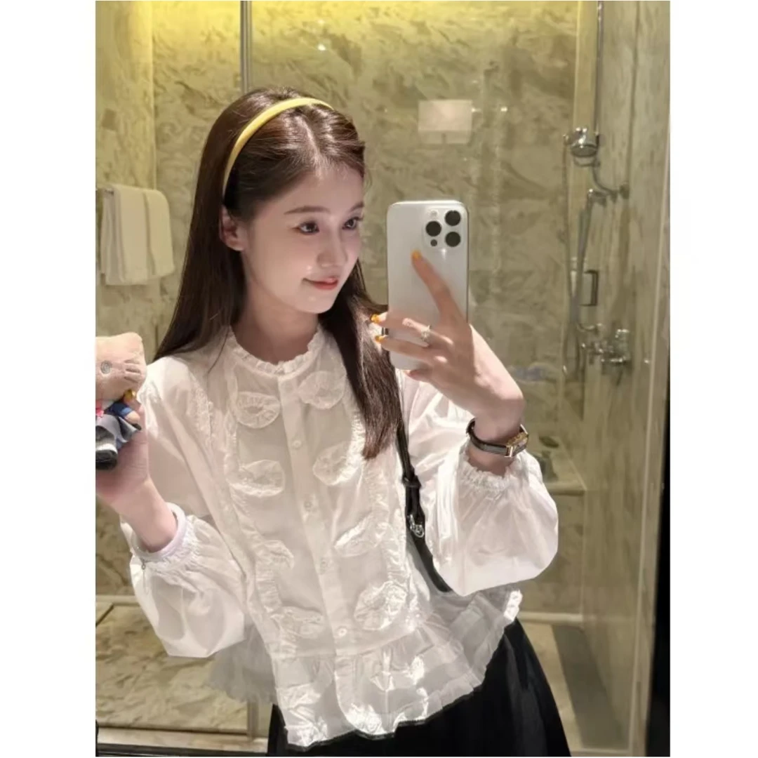 法式圈圈衬衫衬衣秋季时尚百搭复古重工衬衫+山本风松紧腰弯刀裤