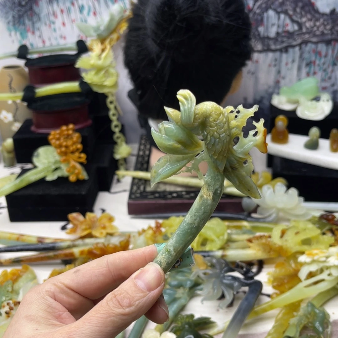 【闪购商品】蛇纹石玉发饰合金延