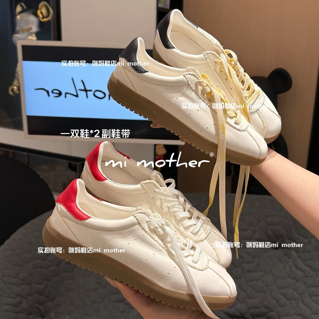 mi mother“软皮德训”全头层牛皮 超软德训鞋 平底休闲小白鞋韩版