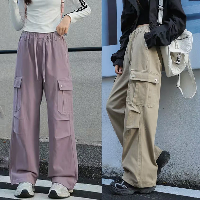 工装裤女童中大童宽松春季2025新款厚款休闲裤显瘦美式运动阔腿裤