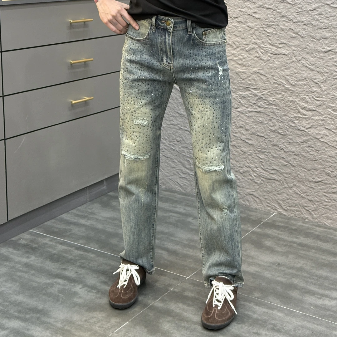 2025春季新款时尚休闲百搭薄款亮转男士直筒复古牛仔裤XZ9888