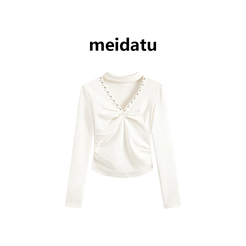 美哒兔（温柔春风）设计感挂脖V领上衣（小个子版）BK3880-27