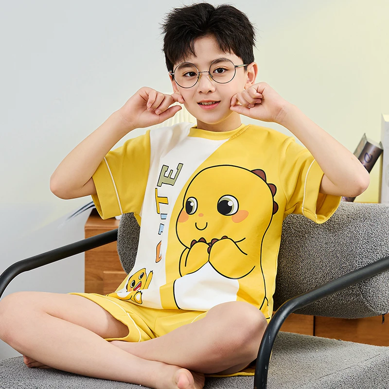 儿童睡衣夏季短袖圆领姐弟2025年新款薄款中大童小男童卡通家居服