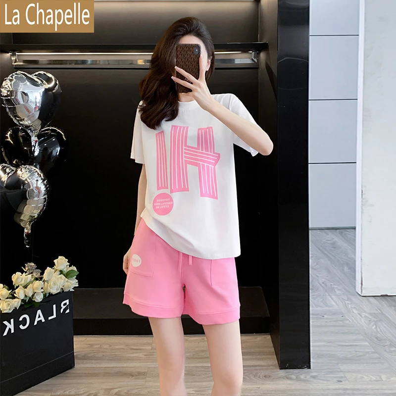 拉夏贝尔时尚韩版薄款夏季短裤运动套装女新款跑步休闲宽松两件套